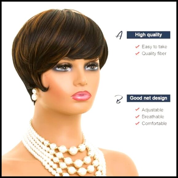 Synthetic Pixie Cut Wig Glueless Classic Style Adjustable Cap Comfortable